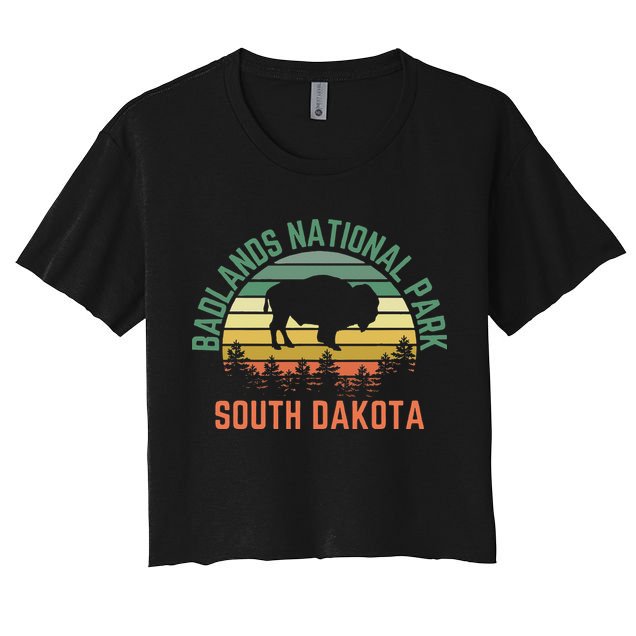 Badlands National Park South Dakota Buffalo Retro Sunset Crop Top