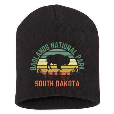 Badlands National Park South Dakota Buffalo Retro Sunset Short Acrylic Beanie