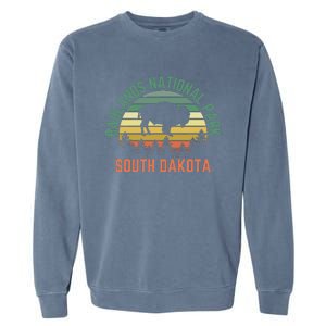 Badlands National Park South Dakota Buffalo Retro Sunset Garment-Dyed Sweatshirt