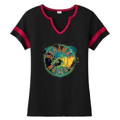 Bahamas Nassau Paint Stamp Emblem Ladies Halftime Notch Neck Tee