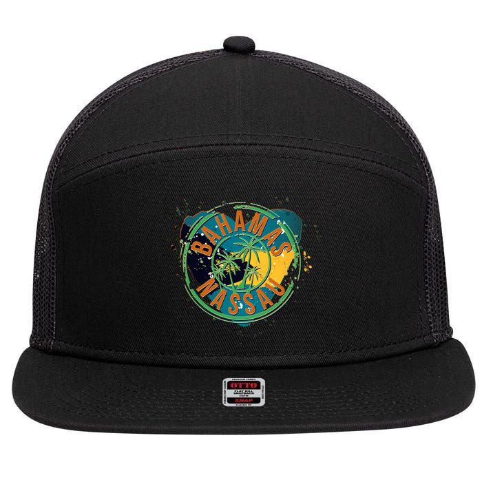 Bahamas Nassau Paint Stamp Emblem 7 Panel Mesh Trucker Snapback Hat