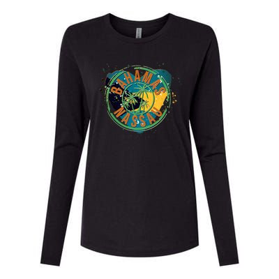 Bahamas Nassau Paint Stamp Emblem Womens Cotton Relaxed Long Sleeve T-Shirt