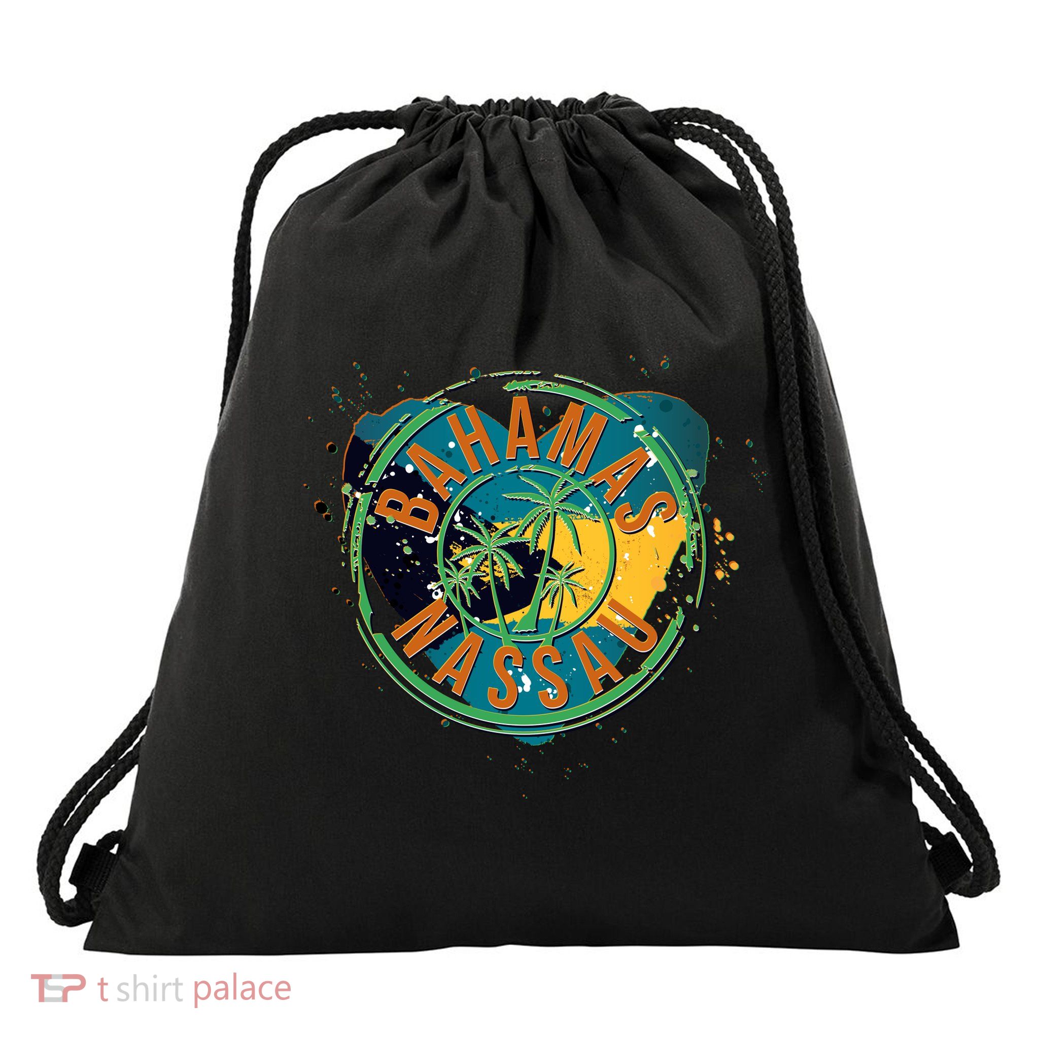 Bahamas Nassau Paint Stamp Emblem Drawstring Bag