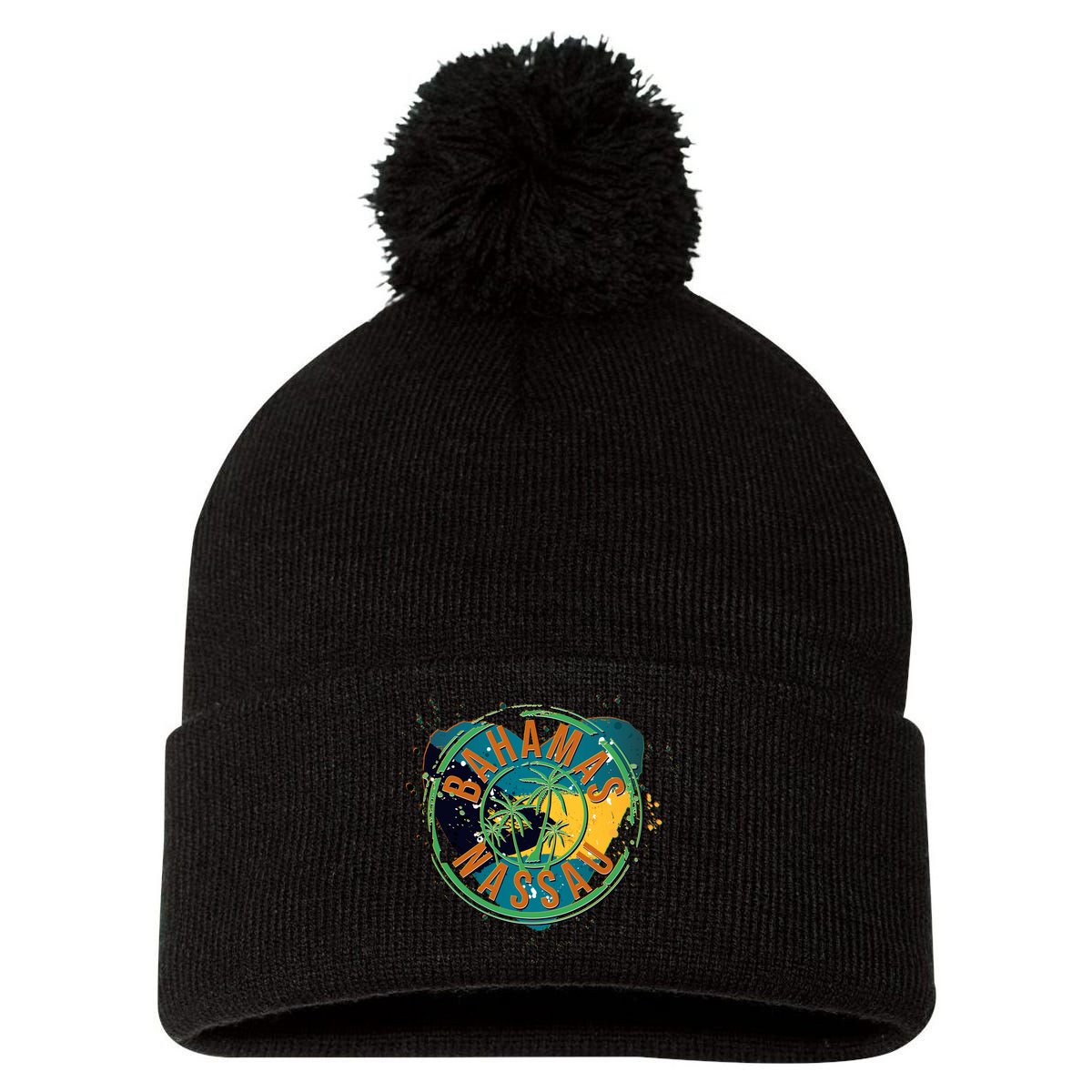 Bahamas Nassau Paint Stamp Emblem Pom Pom 12in Knit Beanie