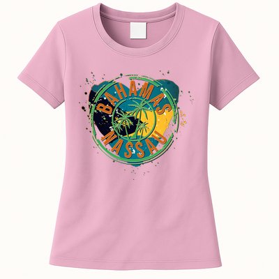 Bahamas Nassau Paint Stamp Emblem Womens T-Shirt