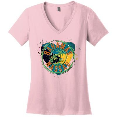 Bahamas Nassau Paint Stamp Emblem Women's V-Neck T-Shirt