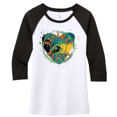 Bahamas Nassau Paint Stamp Emblem Women's Tri-Blend 3/4-Sleeve Raglan Shirt