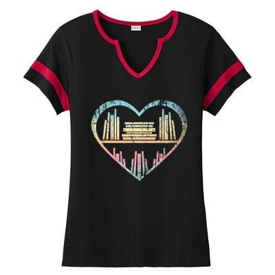 Book Nerd Reader Heart Librarian Gift Love Reading Ladies Halftime Notch Neck Tee