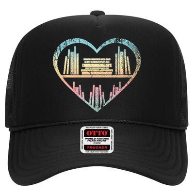 Book Nerd Reader Heart Librarian Gift Love Reading High Crown Mesh Back Trucker Hat