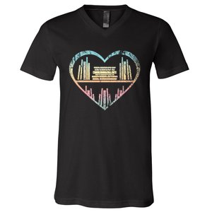 Book Nerd Reader Heart Librarian Gift Love Reading V-Neck T-Shirt