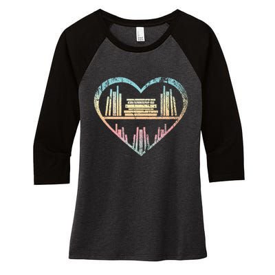 Book Nerd Reader Heart Librarian Gift Love Reading Women's Tri-Blend 3/4-Sleeve Raglan Shirt