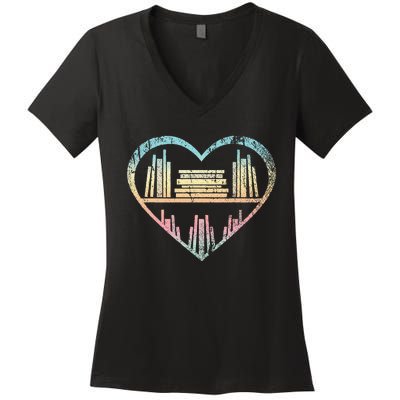 Book Nerd Reader Heart Librarian Gift Love Reading Women's V-Neck T-Shirt