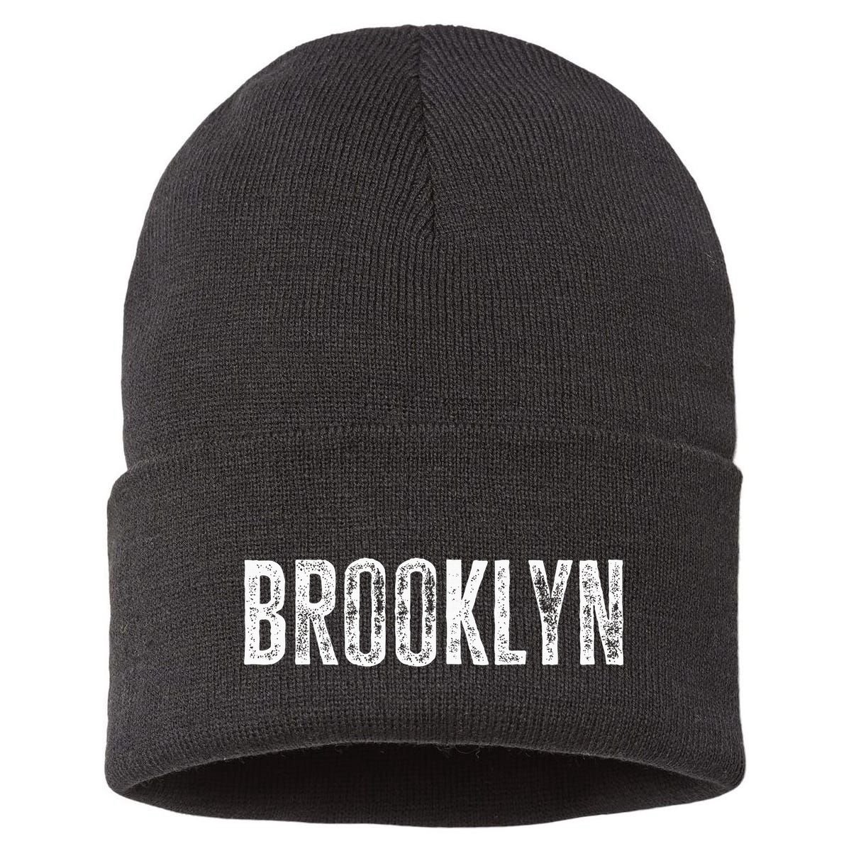 Brooklyn Ny Retro Text New York Love Brooklyn Bridge Sustainable Knit Beanie