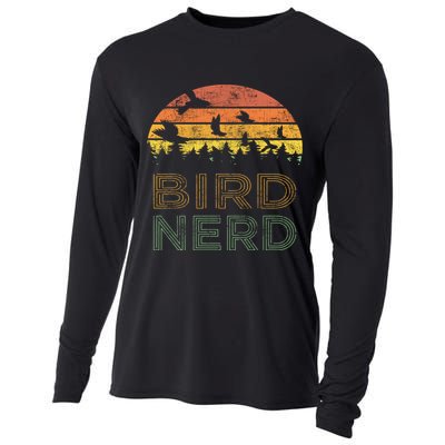 Bird Nerd Retro Vintage Distressed Bird Watcher Watching Gift Cooling Performance Long Sleeve Crew