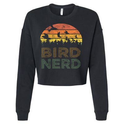 Bird Nerd Retro Vintage Distressed Bird Watcher Watching Gift Cropped Pullover Crew
