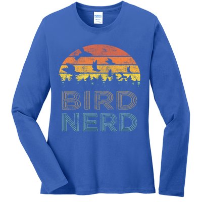 Bird Nerd Retro Vintage Distressed Bird Watcher Watching Gift Ladies Long Sleeve Shirt