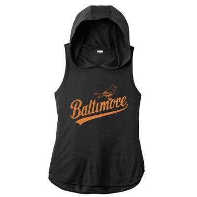 Baltimore Name Retro Vintage Ladies PosiCharge Tri-Blend Wicking Draft Hoodie Tank