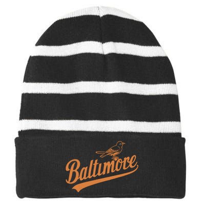 Baltimore Name Retro Vintage Striped Beanie with Solid Band