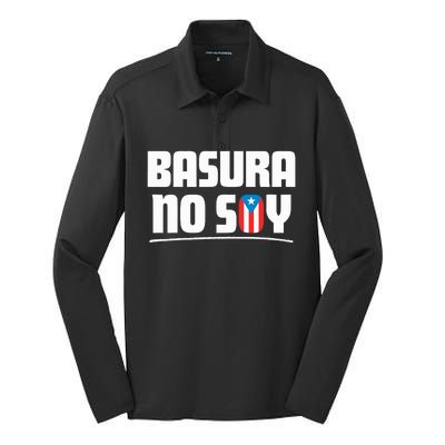 Basura No Soy Puerto Rico Flag Boricua Silk Touch Performance Long Sleeve Polo