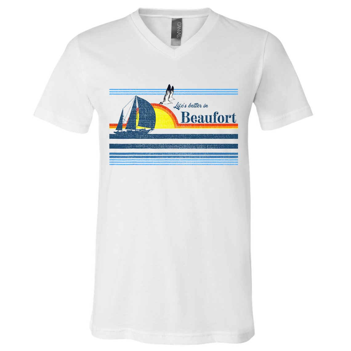 Beaufort North South Carolina NC SC Gift Beach Retro Vintage V-Neck T-Shirt