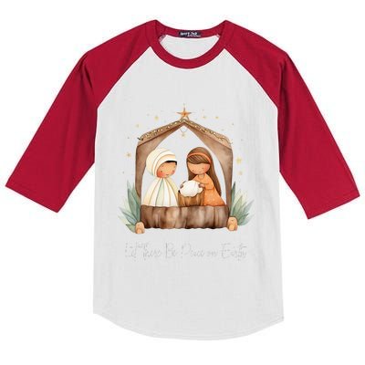 Boho Nativity Scene Let There Be Peace on Earth Christmas  Kids Colorblock Raglan Jersey