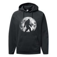 Bigfoot Night Stroll! Cool Full Moon & Trees Sasquatch Performance Fleece Hoodie