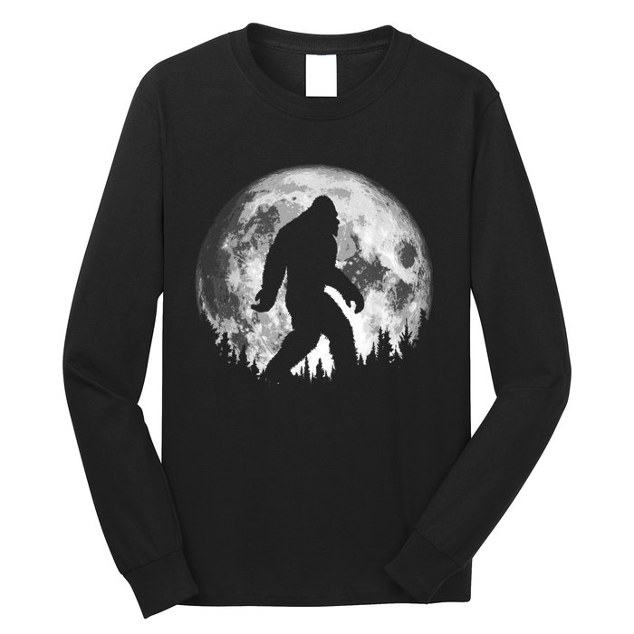 Bigfoot Night Stroll! Cool Full Moon & Trees Sasquatch Long Sleeve Shirt