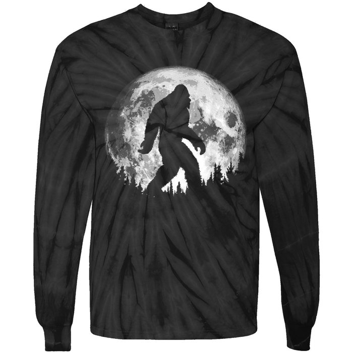 Bigfoot Night Stroll! Cool Full Moon & Trees Sasquatch Tie-Dye Long Sleeve Shirt