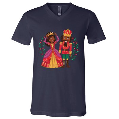 Black Nutcracker Sugar Plum Fairy Kwanzaa African Christmas V-Neck T-Shirt