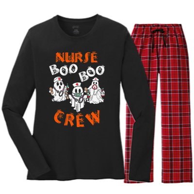 Boo Nurse Scrub Funny Ghost Halloween Women's Long Sleeve Flannel Pajama Set 