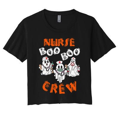 Boo Nurse Scrub Funny Ghost Halloween Women's Crop Top Tee