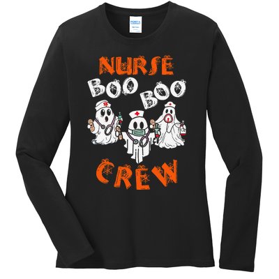 Boo Nurse Scrub Funny Ghost Halloween Ladies Long Sleeve Shirt