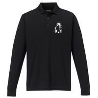 Bigfoot Night Stroll Cool Full Moon & Tree Tunnel Sasquatch Performance Long Sleeve Polo