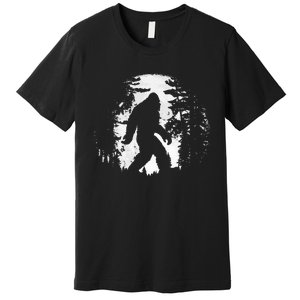 Bigfoot Night Stroll Cool Full Moon & Tree Tunnel Sasquatch Premium T-Shirt