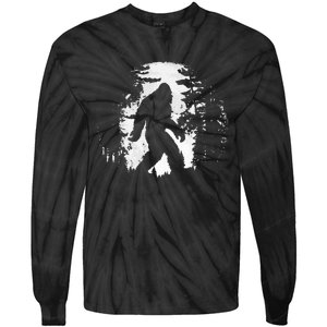 Bigfoot Night Stroll Cool Full Moon & Tree Tunnel Sasquatch Tie-Dye Long Sleeve Shirt