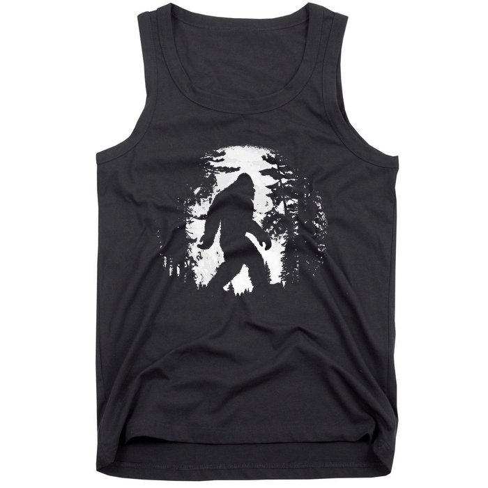 Bigfoot Night Stroll Cool Full Moon & Tree Tunnel Sasquatch Tank Top