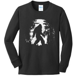 Bigfoot Night Stroll Cool Full Moon & Tree Tunnel Sasquatch Kids Long Sleeve Shirt