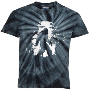 Bigfoot Night Stroll Cool Full Moon & Tree Tunnel Sasquatch Kids Tie-Dye T-Shirt