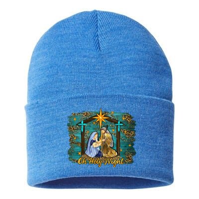 Beautiful Nativity Scene Jesus Christmas Graphic Gift Sustainable Knit Beanie