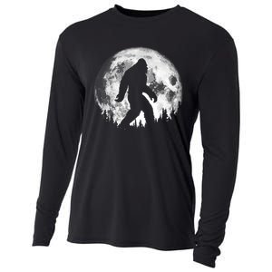 Bigfoot Night Stroll! Cool Full Moon Night & Trees Sasquatch Cooling Performance Long Sleeve Crew