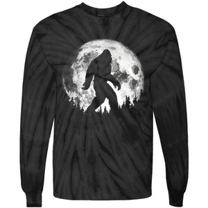 Bigfoot Night Stroll! Cool Full Moon Night & Trees Sasquatch Tie-Dye Long Sleeve Shirt