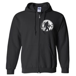 Bigfoot Night Stroll! Cool Full Moon Night & Trees Sasquatch Full Zip Hoodie