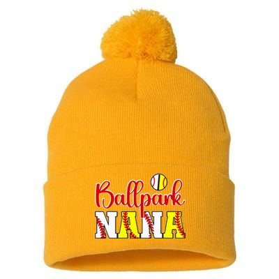 Ballpark Nana Softball Pom Pom 12in Knit Beanie