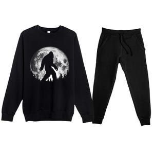 Bigfoot Night Stroll! Cool Full Moon & Trees Sasquatch Premium Crewneck Sweatsuit Set