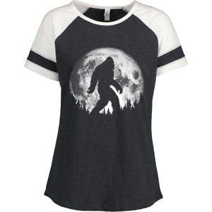 Bigfoot Night Stroll! Cool Full Moon & Trees Sasquatch Enza Ladies Jersey Colorblock Tee