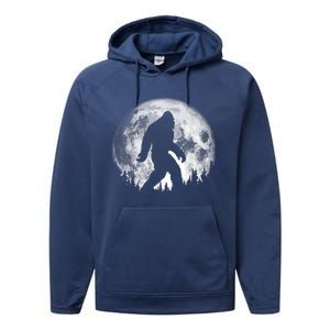 Bigfoot Night Stroll! Cool Full Moon & Trees Sasquatch Performance Fleece Hoodie