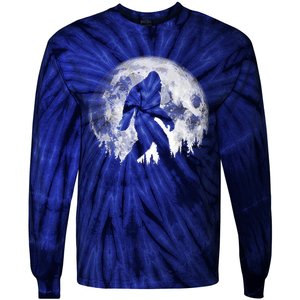 Bigfoot Night Stroll! Cool Full Moon & Trees Sasquatch Tie-Dye Long Sleeve Shirt