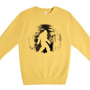 Bigfoot Night Stroll Cool Full Moon And Tree Tunnel Sasquatch Meaningful Gift Premium Crewneck Sweatshirt