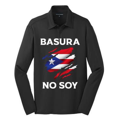 Basura No Soy Puerto Rico Flag Boricua Silk Touch Performance Long Sleeve Polo