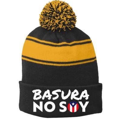 Basura No Soy Puerto Rico Flag IM Not Garbage Spanish 2024 Stripe Pom Pom Beanie